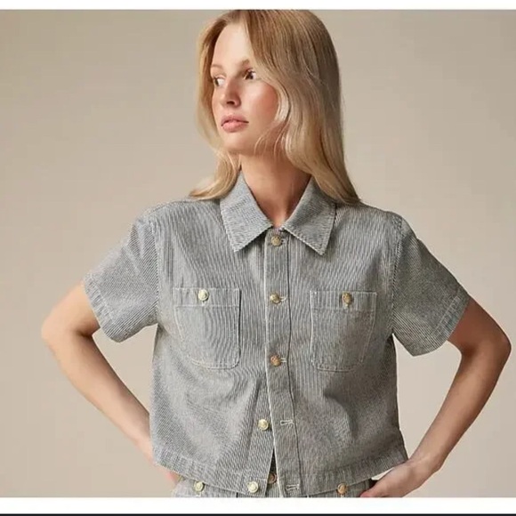 Jcrew Denim button-up top in stripe - Picture 1 of 9